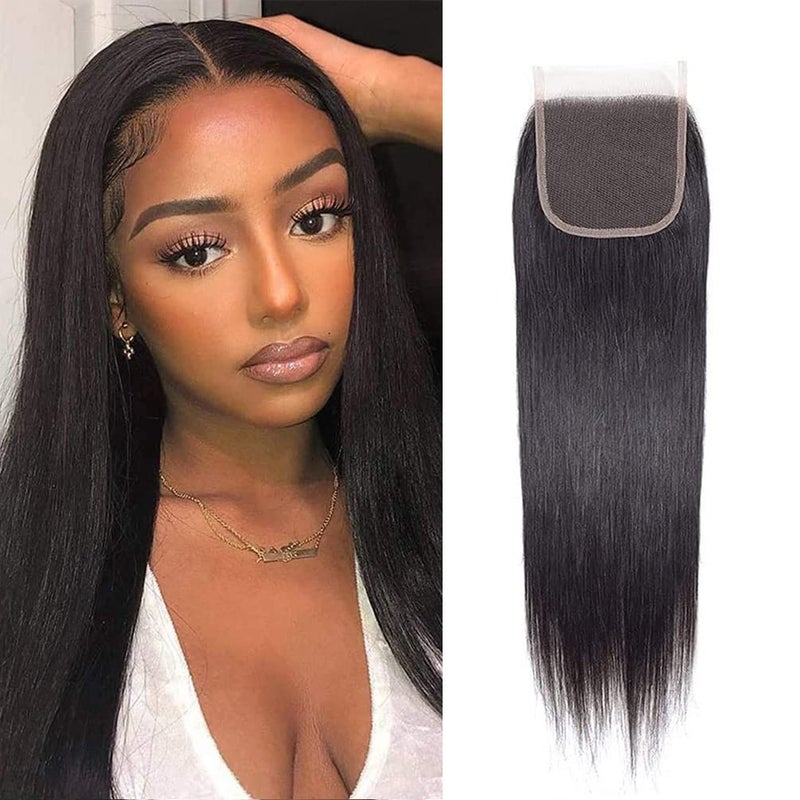 Jinhongze Lace Closure Straight Closure Human Hair Lace Closure Brazilian 12A Unprocessed Straight Hair 4x4 HD Lace Closure Free Part Natural Black Color(18") â€¦ â€¦ - Image 1